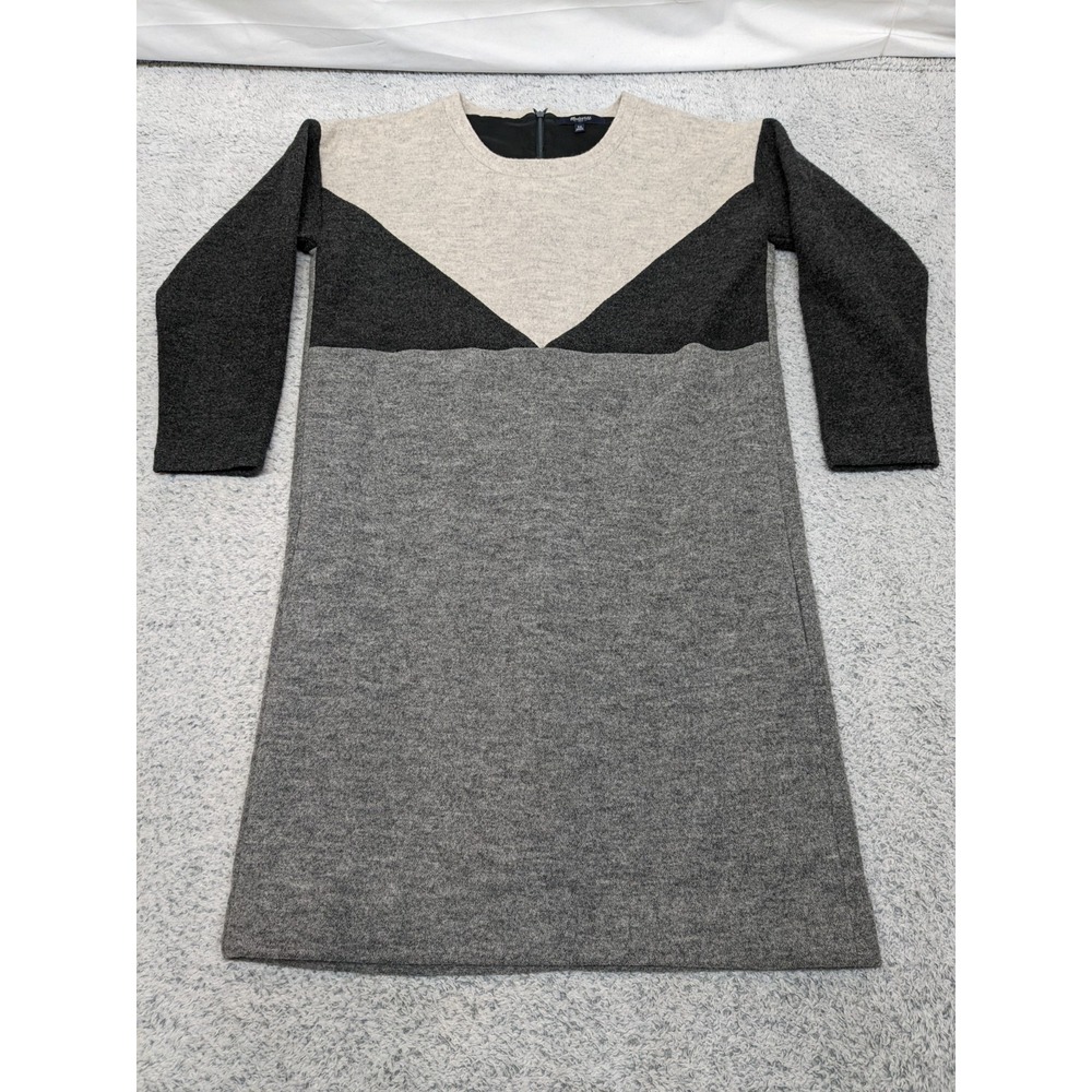 Madewell Geotilt Gray Color Block Wool Blend 3/4 Sleeve Shift Dress XS Excellent